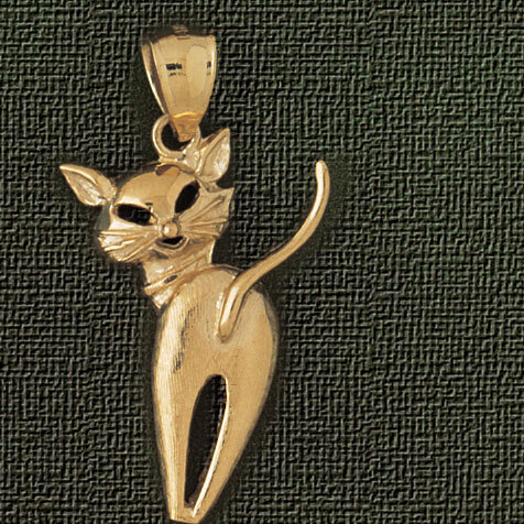 Cat Pendant Necklace Charm Bracelet in Yellow, White or Rose Gold 1920