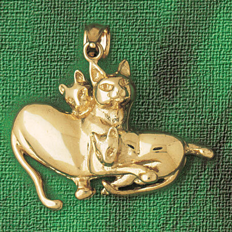 Cat Pendant Necklace Charm Bracelet in Yellow, White or Rose Gold 1940