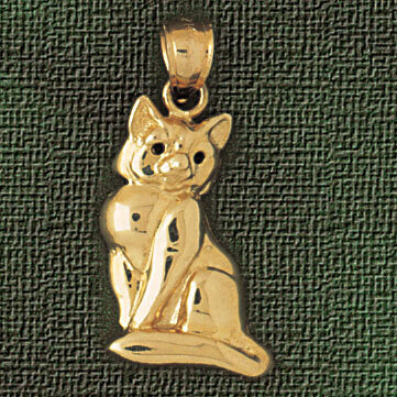 Cat Pendant Necklace Charm Bracelet in Yellow, White or Rose Gold 1950