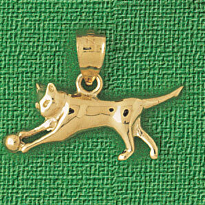 Playing Cat and Ball Pendant Necklace Charm Bracelet in Yellow, White or Rose Gold 1955