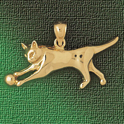 Playing Cat and Ball Pendant Necklace Charm Bracelet in Yellow, White or Rose Gold 1956