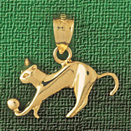 Cat Pendant Necklace Charm Bracelet in Yellow, White or Rose Gold 1960