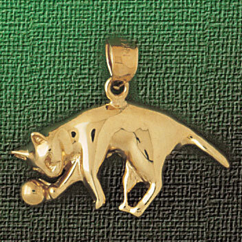 Playing Cat and Ball Pendant Necklace Charm Bracelet in Yellow, White or Rose Gold 1961