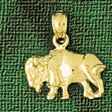 Buffalo Pendant Necklace Charm Bracelet in Yellow, White or Rose Gold 2589