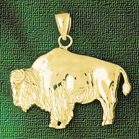 Buffalo Pendant Necklace Charm Bracelet in Yellow, White or Rose Gold 2590