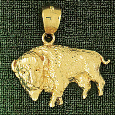 Buffalo Pendant Necklace Charm Bracelet in Yellow, White or Rose Gold 2592