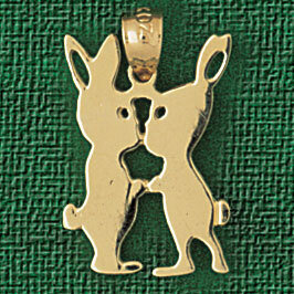 Kissing Rabbits Pendant Necklace Charm Bracelet in Yellow, White or Rose Gold 2739