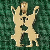 Dazzlers Jewelry Kissing Rabbits Pendant Necklace Charm Bracelet in Yellow, White or Rose Gold 2739…