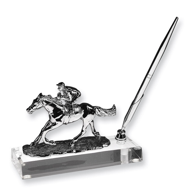 Silver-plated Jockey and Horse Crystal Pen Stand GL2949, MPN: GL2949,