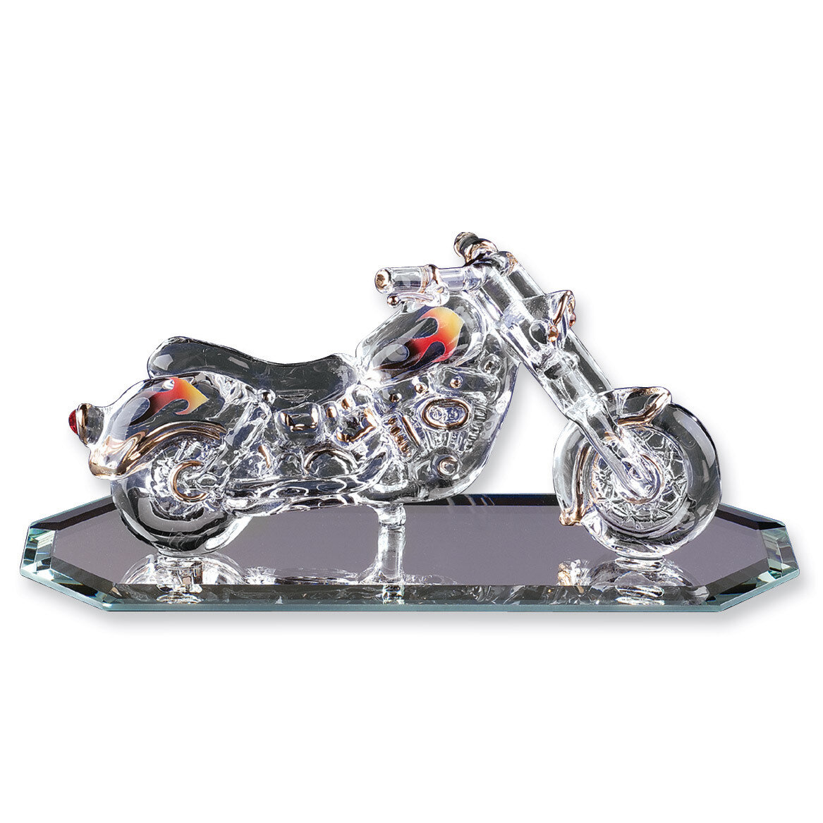 Motorcycle with Flames Glass Figurine GL3772