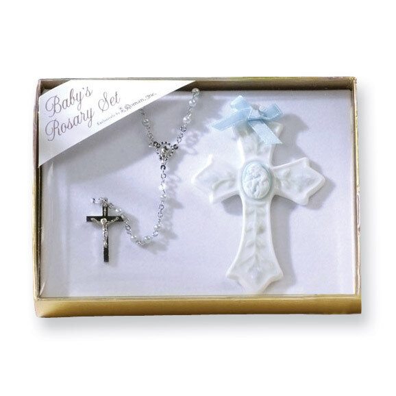 Porcelain and Silver-plated Boys Rosary and Cross Set GL5447