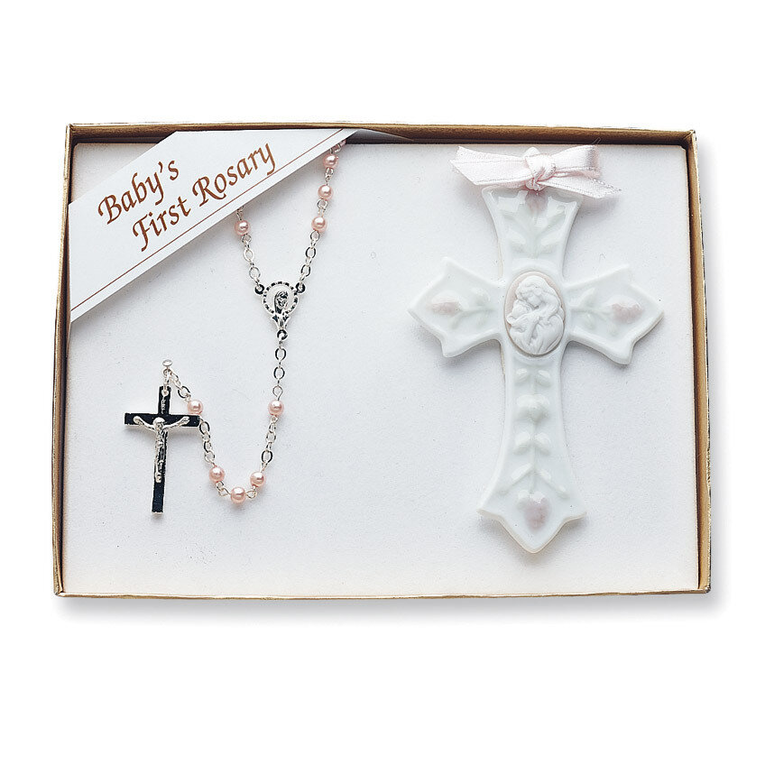 Porcelain and Silver-plated Girls Rosary and Cross Set GL5448, MPN: GL5448, 89945090604