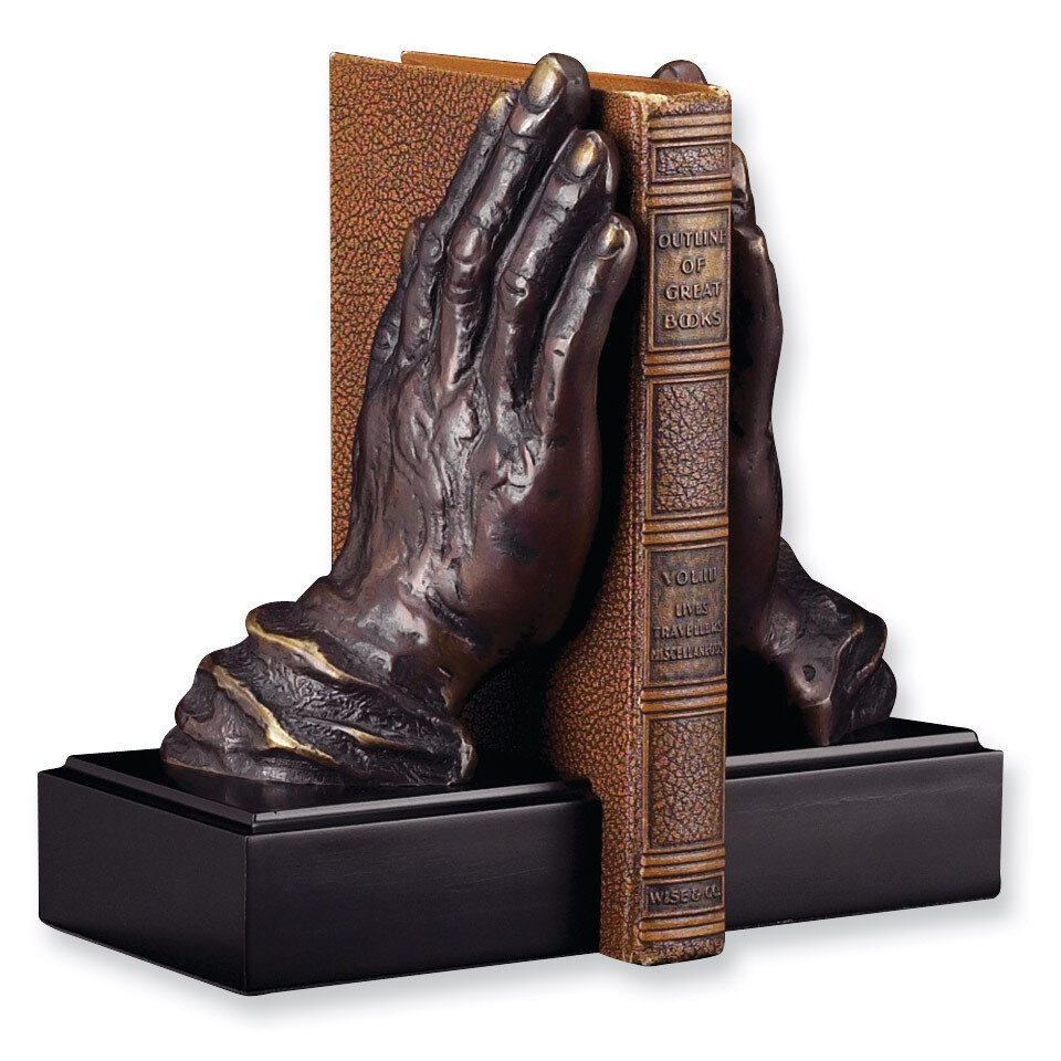 Antiqued Brass & Wood Praying Hands Bookends GL6055