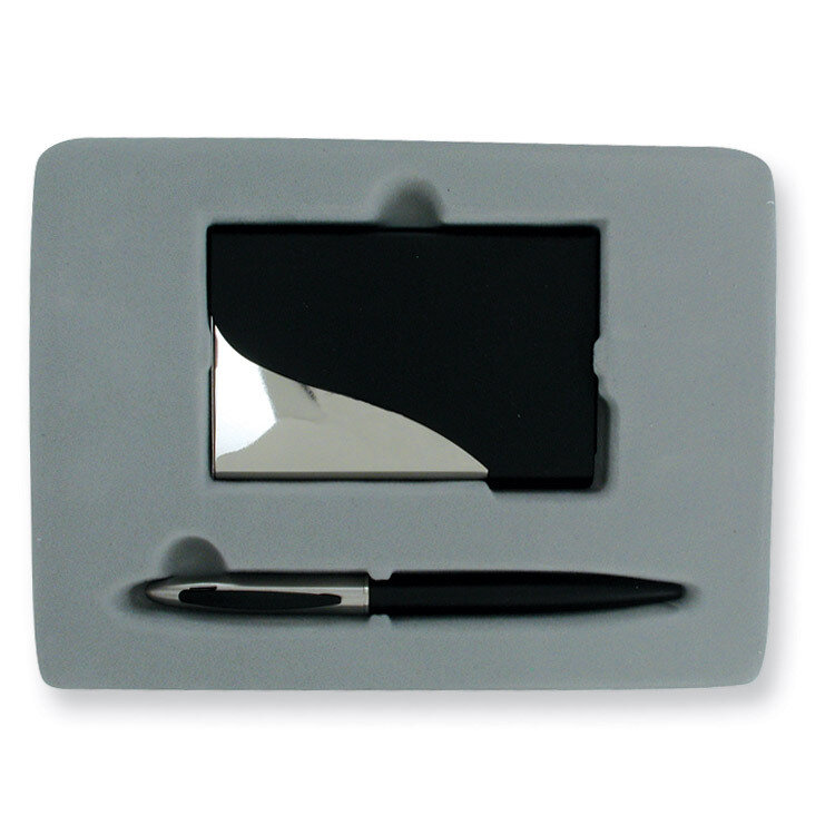 Nickel-plated & Black Finished Card Case & Pen Gift Set GL7990