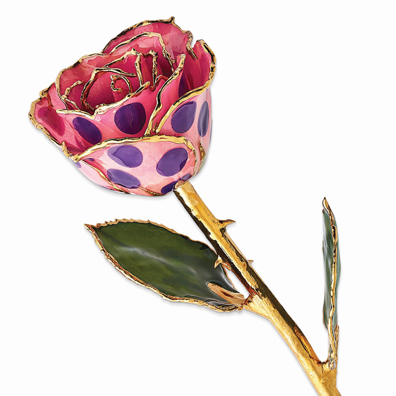 Lacquer Dipped Gold Trim Pink &amp; Purple Dots Rose GM10290, MPN: GM10290, 810391019419