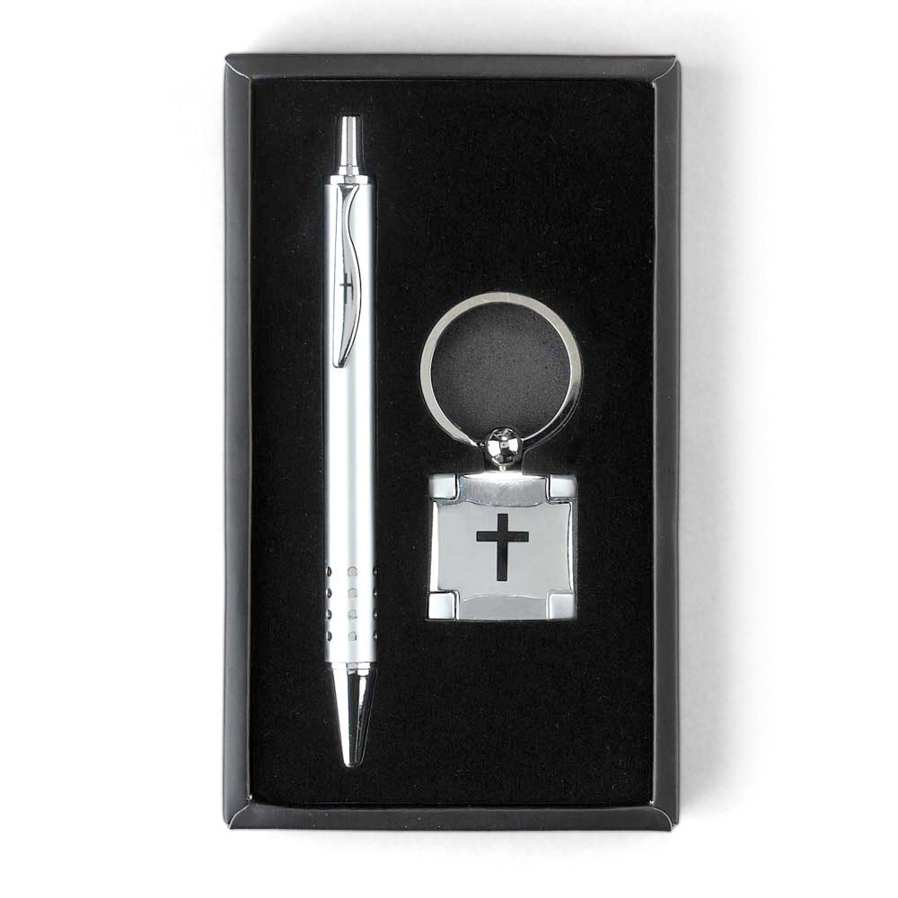 Silver-tone Cross Imprint Pen &amp; Key Ring Set GM11016, MPN: GM11016, 603799179607