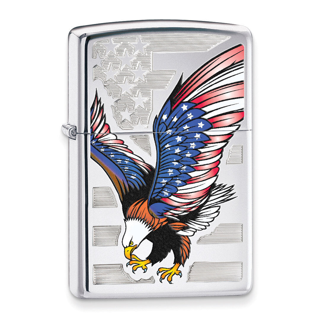 Zippo Eagle Flag High Polish Chrome Lighter GM11301
