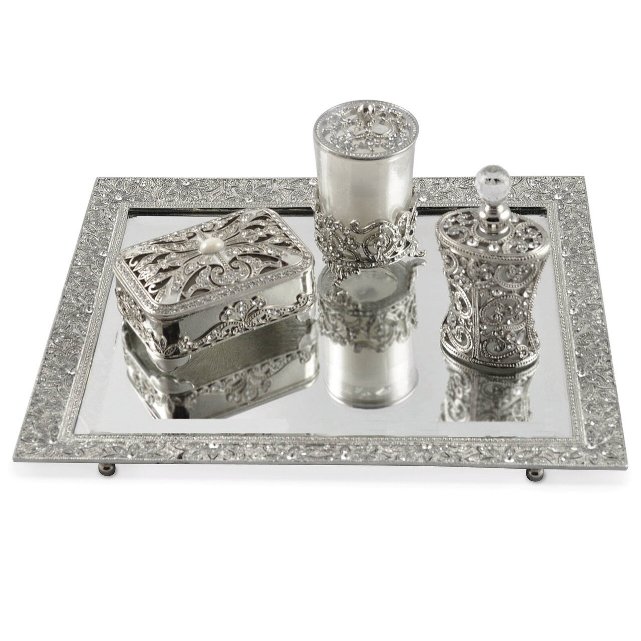 Silver-tone with Crystals Vanity Set GM11437