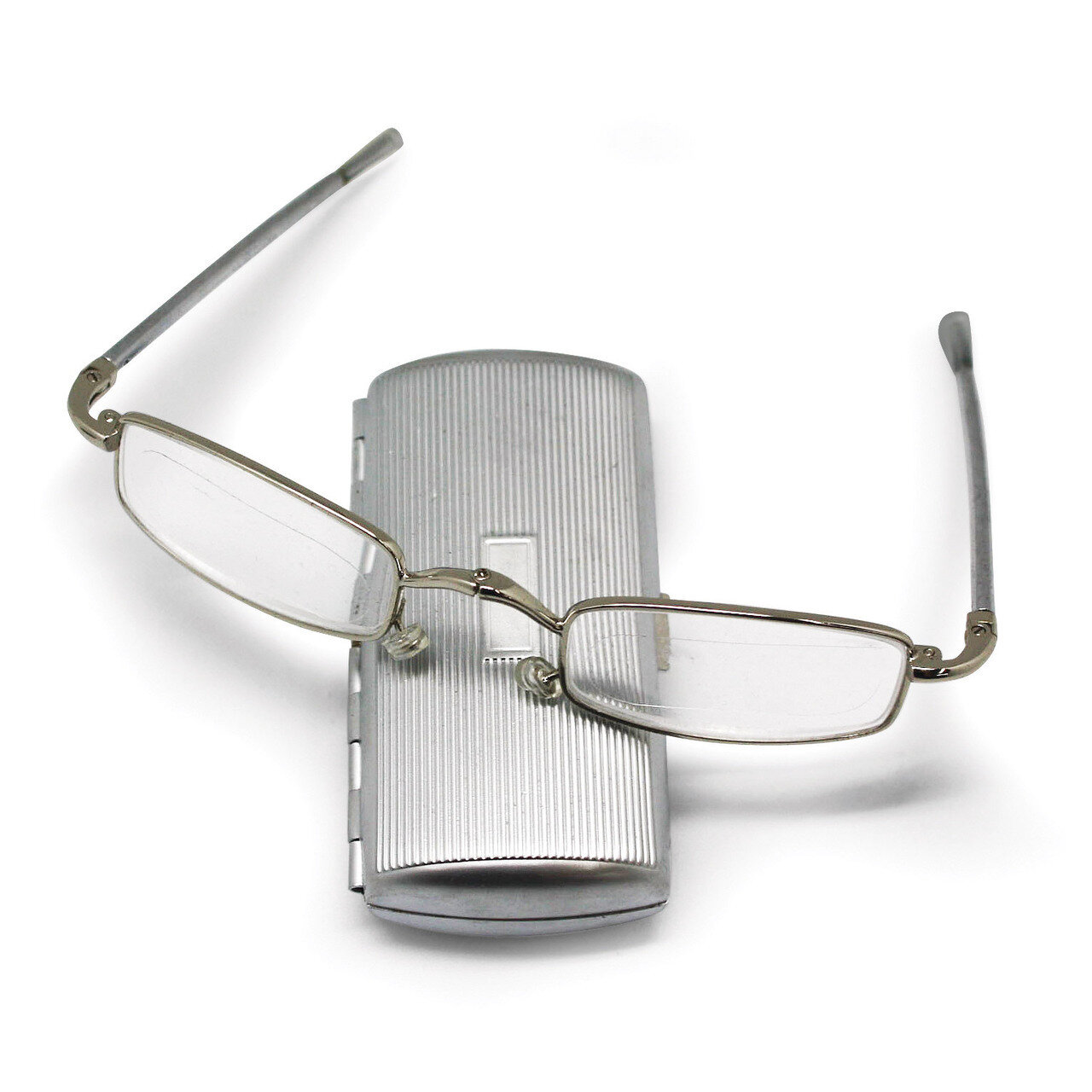 Silver-tone 1.00 Magnification Folding Glasses in Metal Case GM12431
