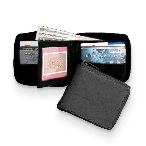 Black Zip Around Bi-fold Wallet with Center Flap GM12778, MPN: GM12778, 892925156173