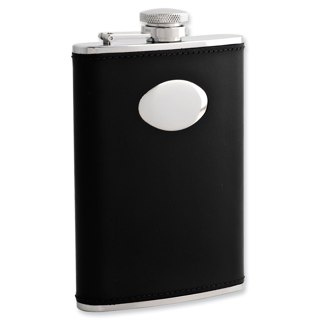 Black Leather 8oz Stainless Steel Flask with Funnel GM3810