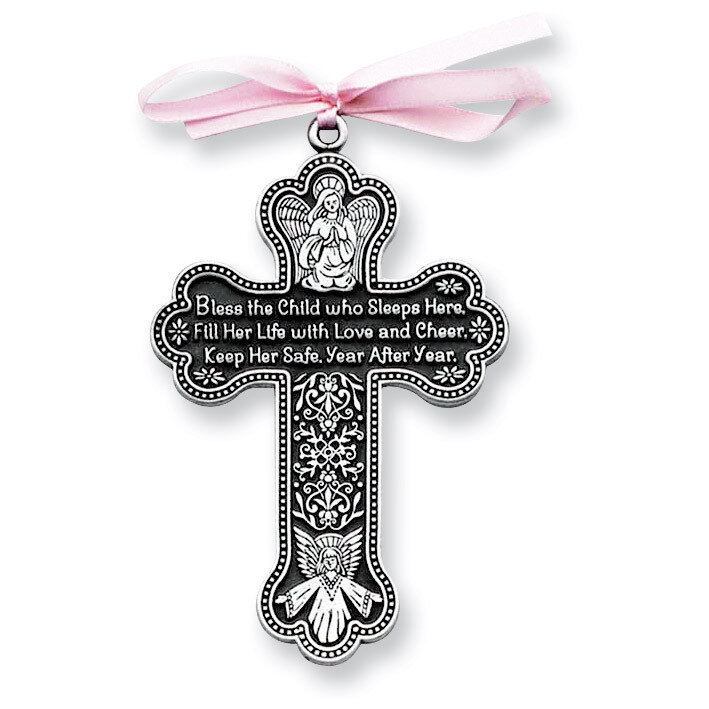 Pewter Finish Pink Ribbon Bless This Child Cross GM4173, MPN: GM4173, 785525070140