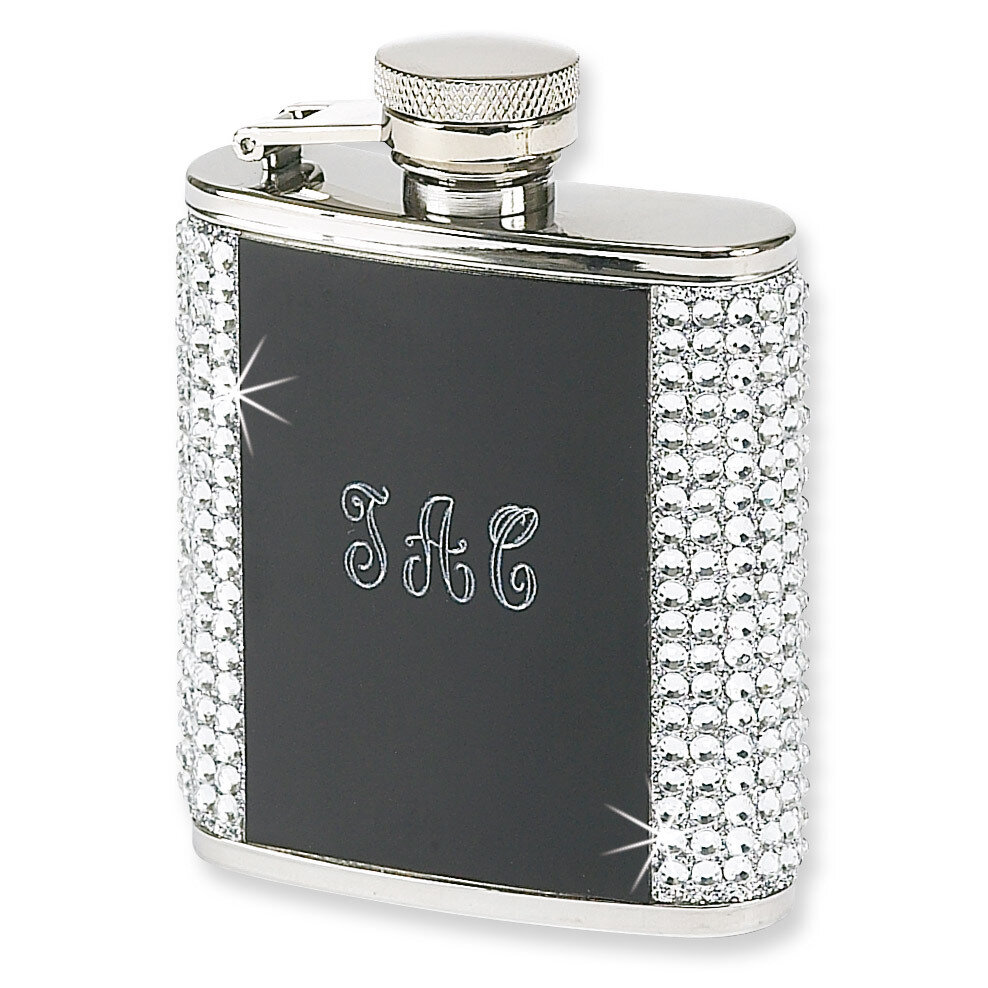 2.5 oz. Black Stainless Steel &amp; Crystal with Aluminum Plate Flask GM4264, MPN: GM4264, 47105210125