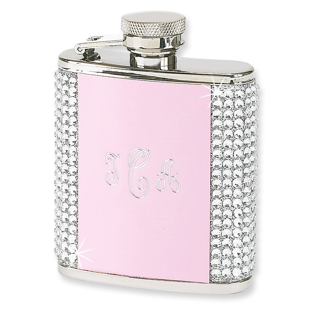 2.5 oz. Pink Stainless Steel & Crystal with Aluminum Plate Flask GM4265