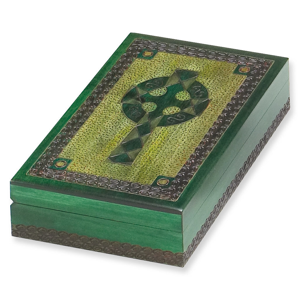 Green Wooden Celtic Cross Box GM5400