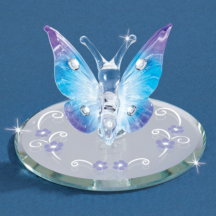 Blue Butterfly with Crystals Glass Figurine GM6691