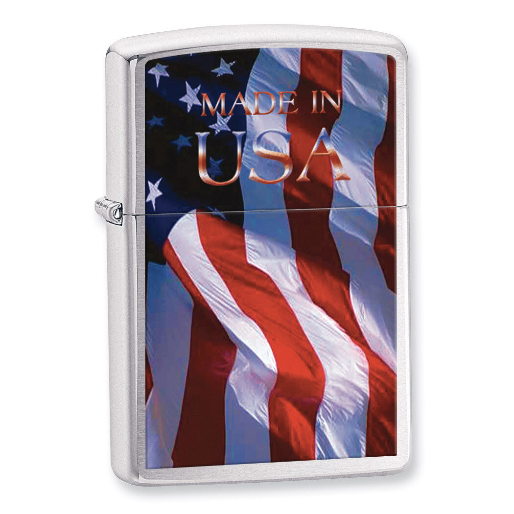 Zippo Made in USA Flag Brushed Chrome Lighter GM7244, MPN: GM7244, 41689247973