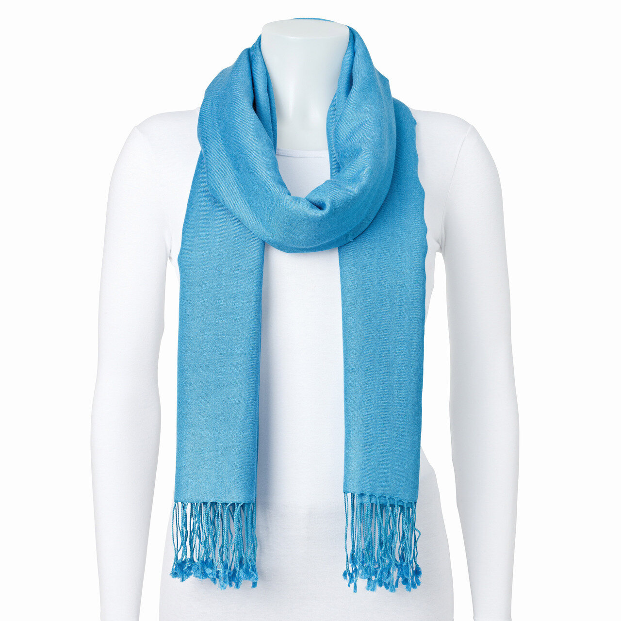 Medium Blue Silk Wool Blend Pashmina Scarf GM8347, MPN: GM8347, 191101416750