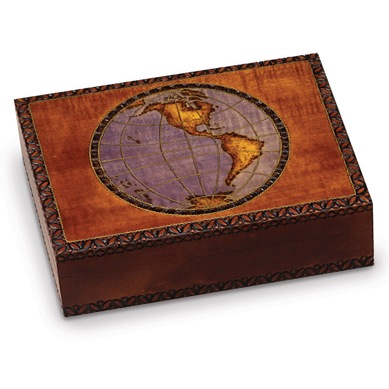 Wooden Walnut Stained Western Hemisphere Box GM8518