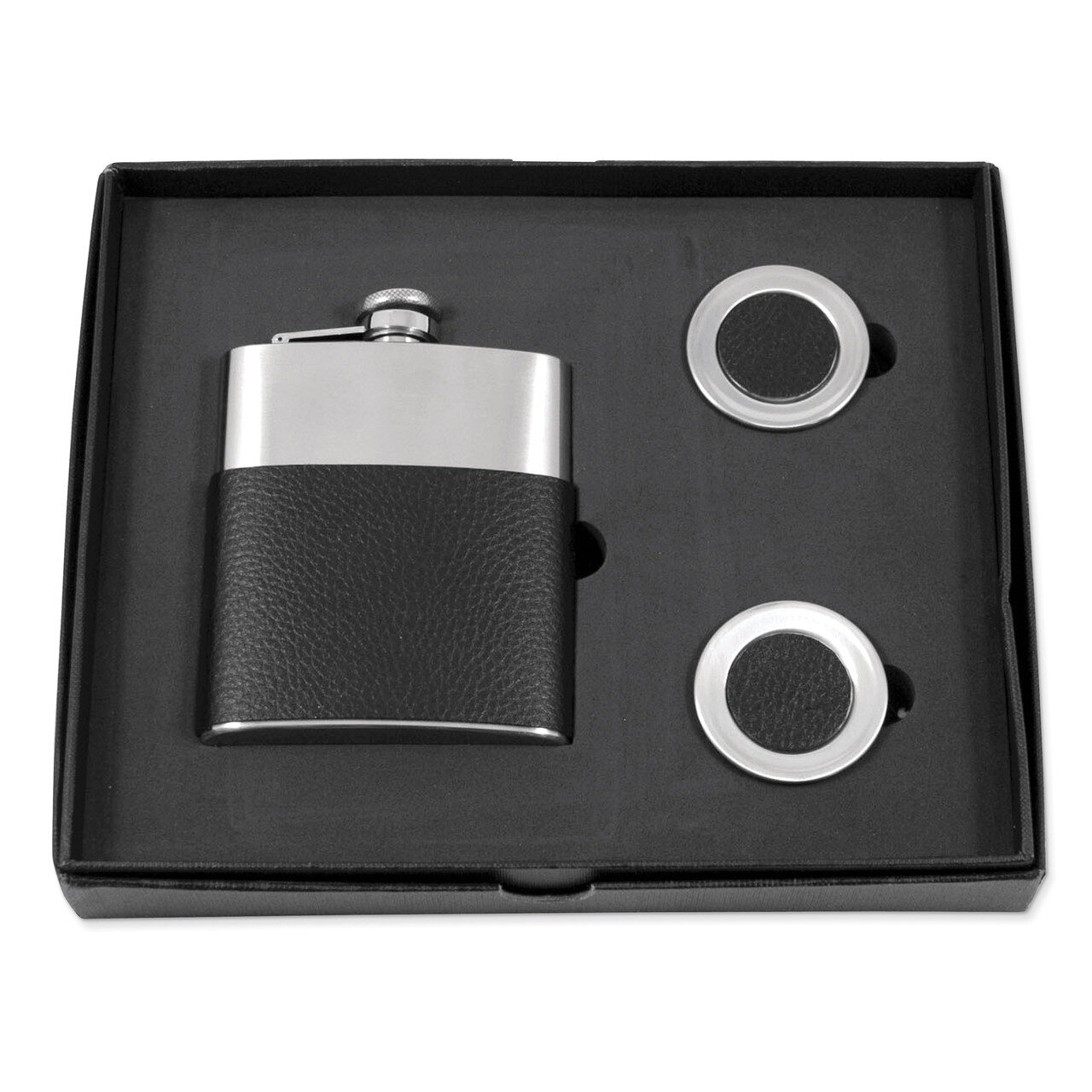 Stainless Steel 7 oz. Black Leather Wrap Flask GM8861, MPN: GM8861, 797140527572