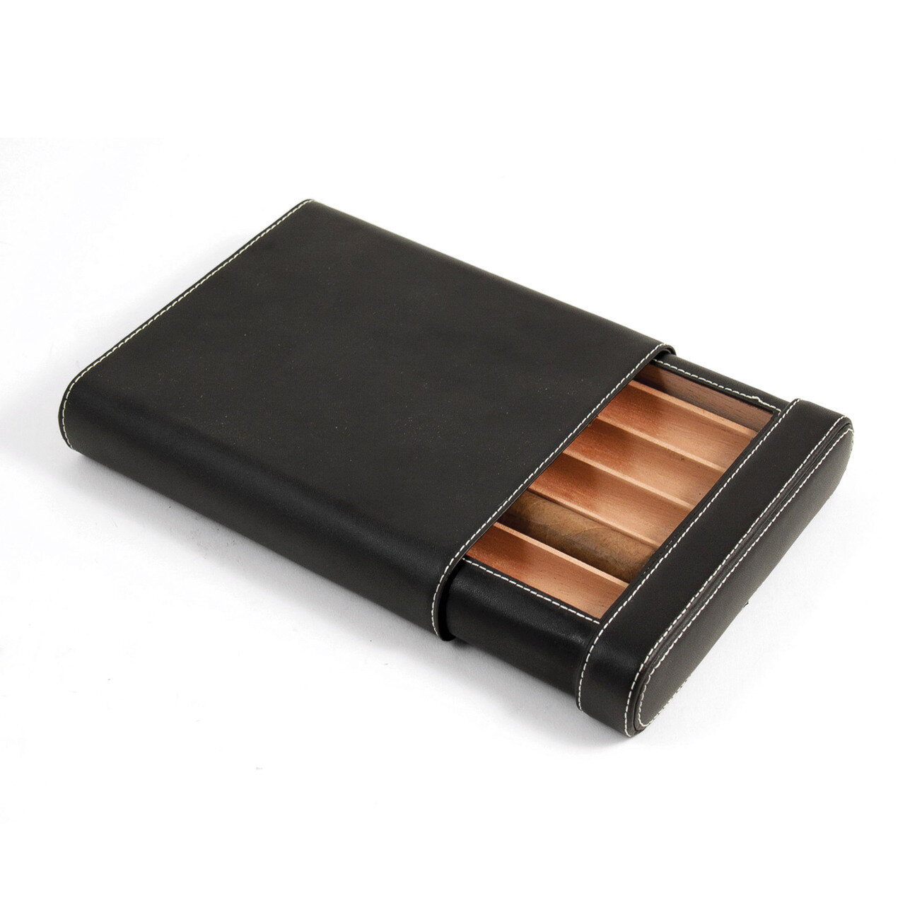 Black Leather 5 Cigar Case with Spanish Cedar Lining GM8867