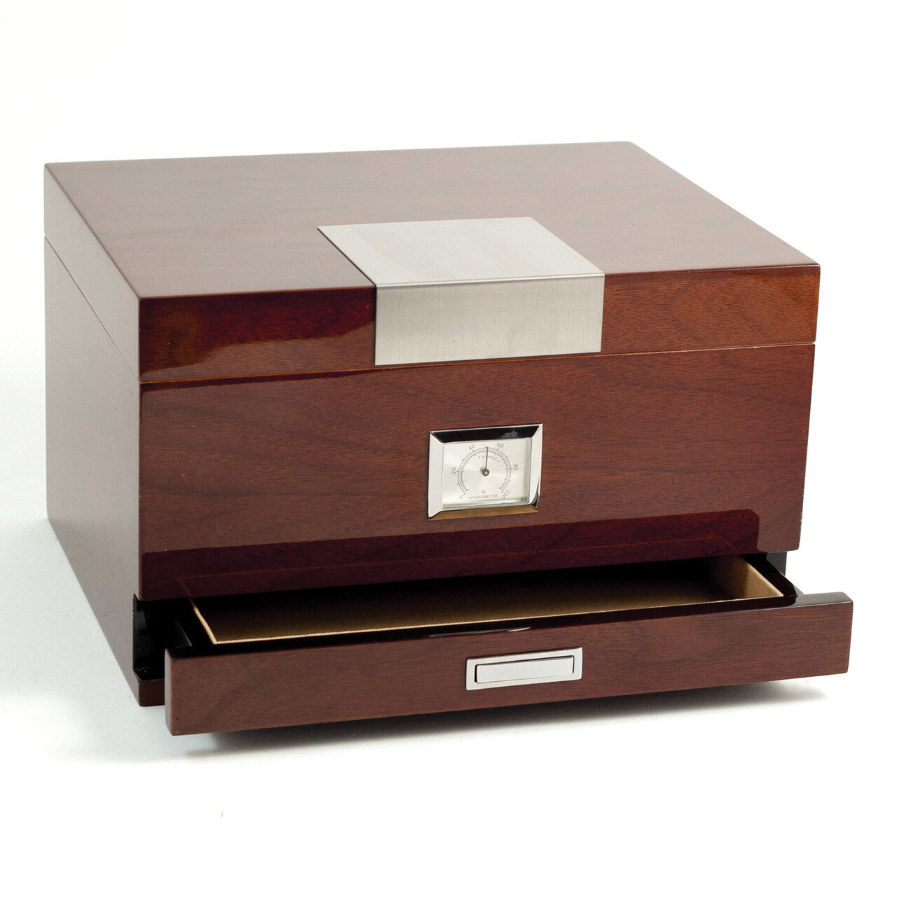 Lacquered Walnut Wood 60 Cigar Humidor with Cedar Lining GM8871