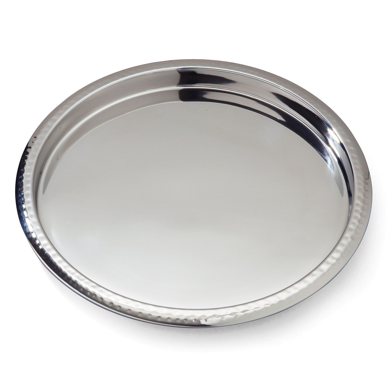Stainless Steel 14 in Round Bar Tray with Hammered Rim GM9998