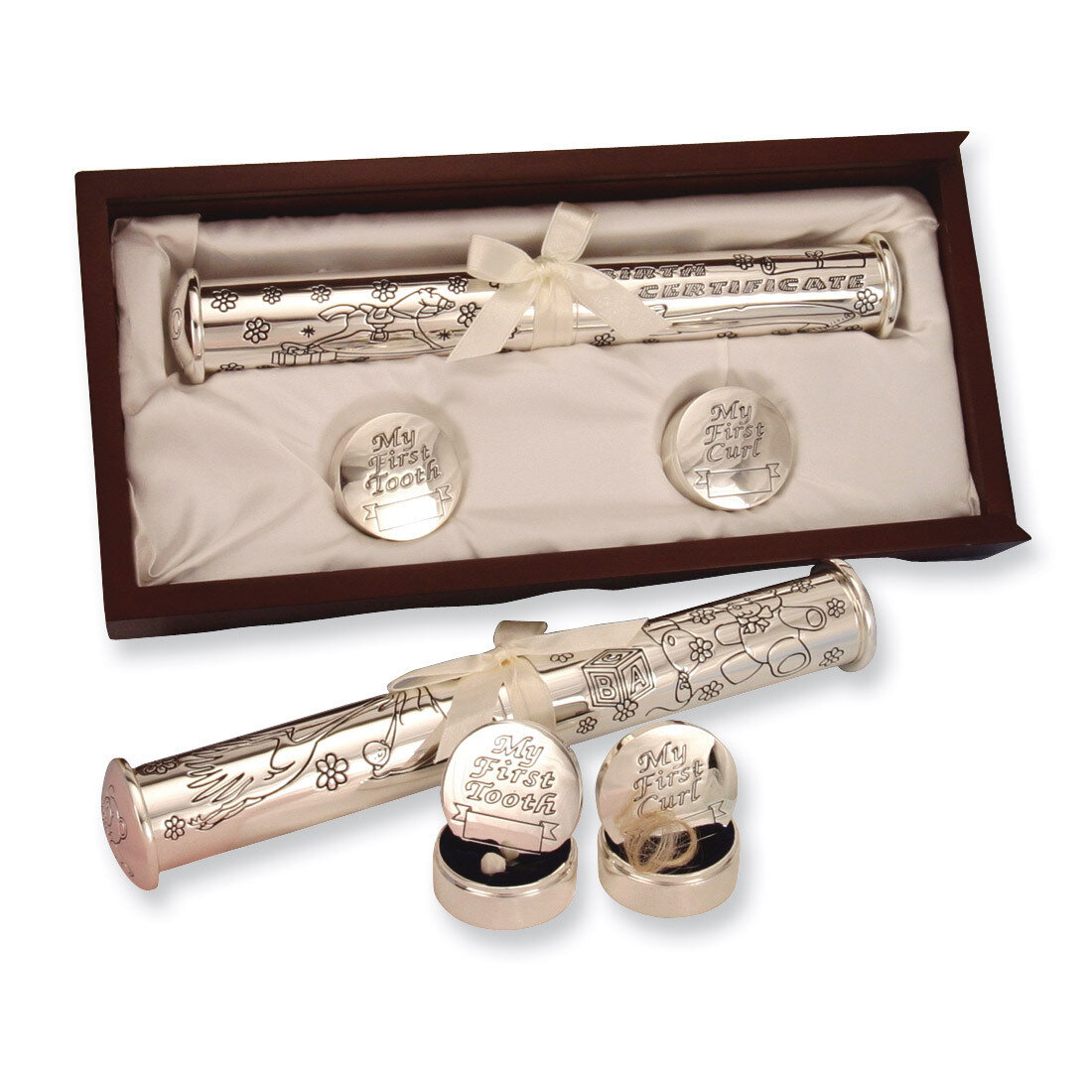 Silver-plated Birth Certificate Holder and Memory Box Set GP456