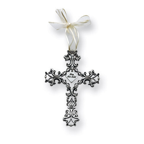 White Ribboned Bless this Child Filigree Cross GP796, MPN: GP796, 785525085076
