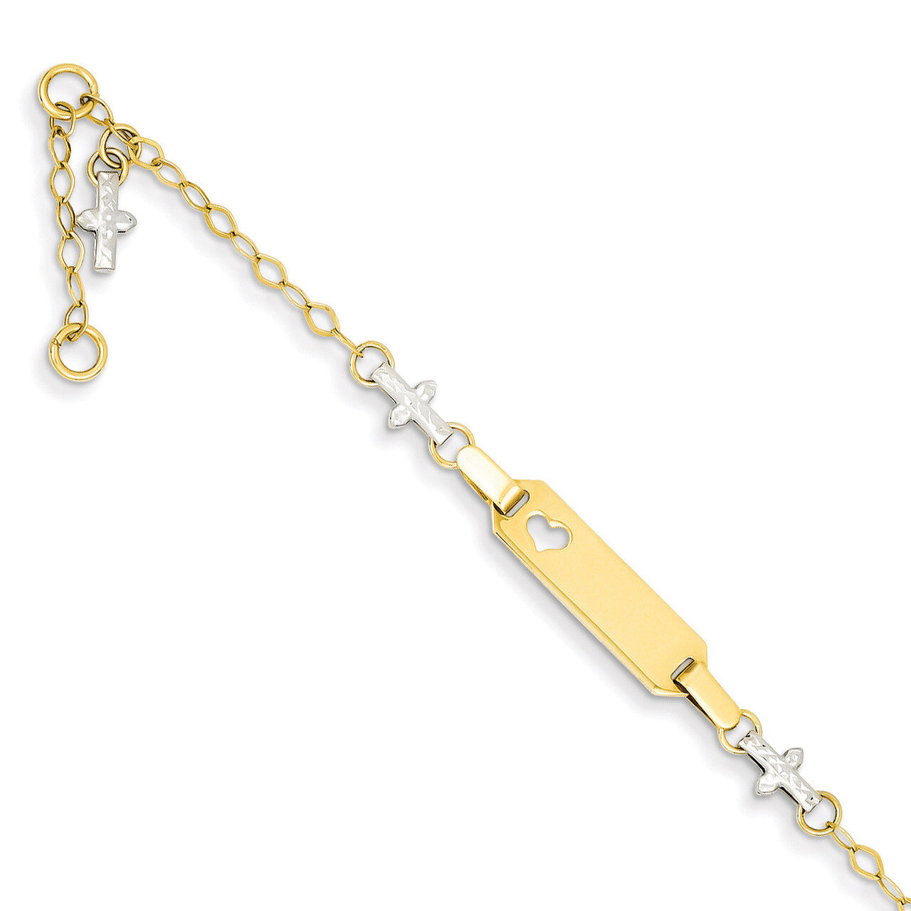 Polished and Textured Cross Baby ID with .5in ext. Bracelet 14k Two-tone Gold BID88-4.5