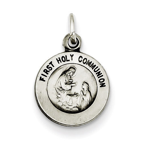 Antiqued First Holy Communion Medal Sterling Silver QC5822