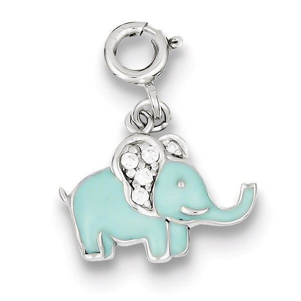 Blue Enameled with Cubic Zirconia Elephant Charm Sterling Silver QC6223