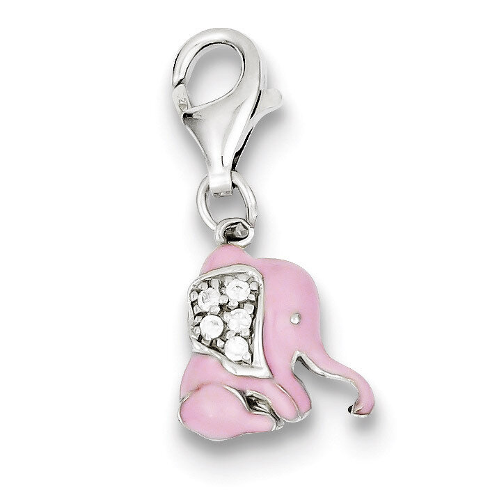 Pink Enameled Cubic Zirconia Elephant Charm Sterling Silver QC6224, MPN: QC6224, 883957915203