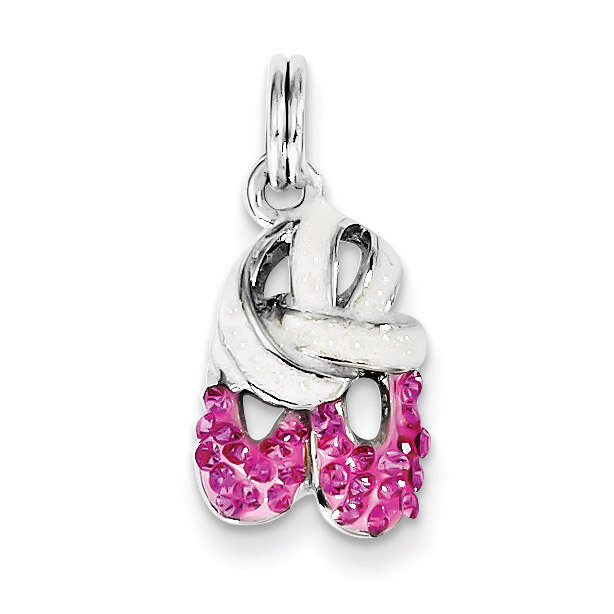 Pink Cubic Zirconia Enamel Ballet Slipper Charm Sterling Silver QC6474, MPN: QC6474, 191101561191
