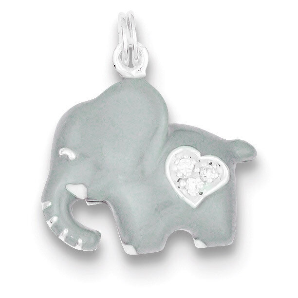 Cubic Zirconia Grey Enameled Polished Elephant Charm Sterling Silver QC6822, MPN: QC6822, 883957551…
