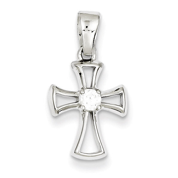 Cubic Zirconia Open Cross Pendant Sterling Silver Rhodium Plated QC7332