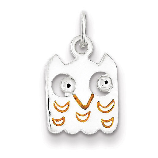 Yellow Enameled Owl Charm Sterling Silver QC7530
