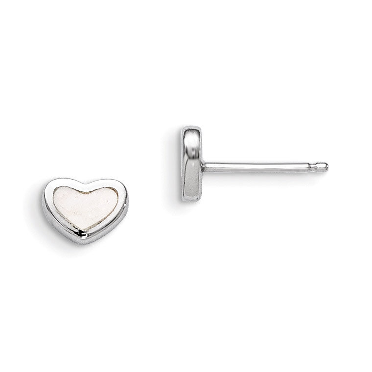 White Mother of Pearl Heart Post Earrings Sterling Silver Rhodium Plated QE8624, MPN: QE8624, 88395…