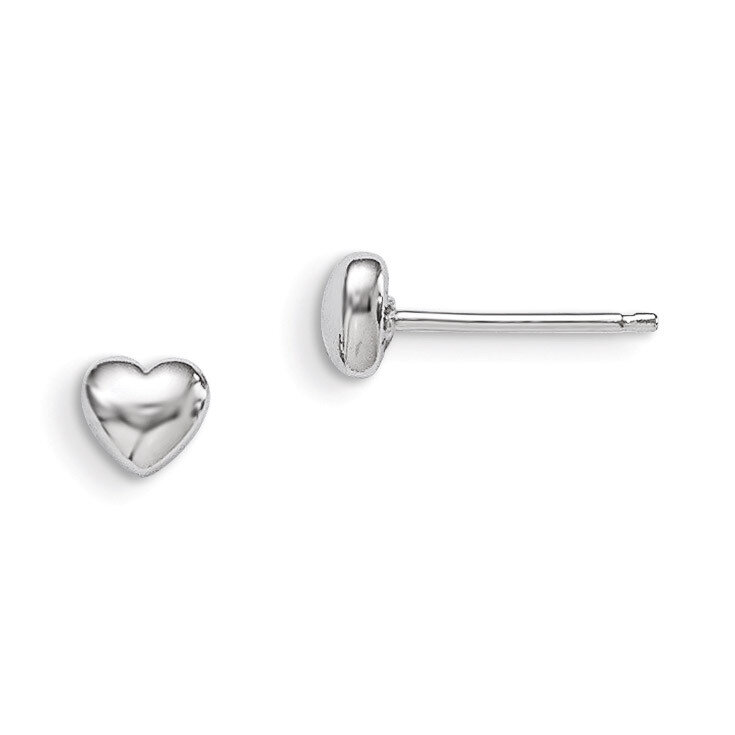 Polished Heart Post Earrings Sterling Silver Rhodium Plated QE8627