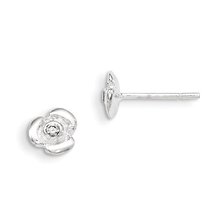 Flower with Cubic Zirconia Post Earring Sterling Silver QE8629